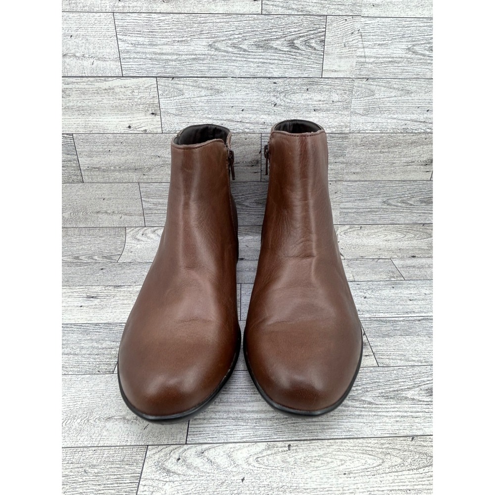 Rockport Brown Leather Ankle Boots CDR11BRQ 32 Low Wedge Side Zip‎ Women Sz 7.5W